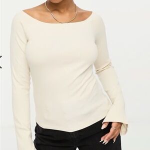 Monki Ribbed Boat Neck Long Sleeve Top
